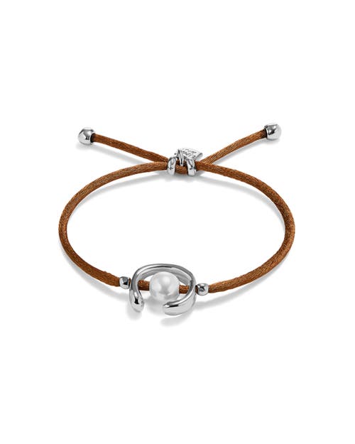 UNODE50 UNODE50 Brown Silk-Style Thread Bracelet with Pearl Shell