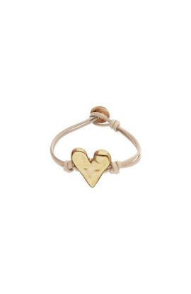 UNODE50 UNODE50 Camel Leather Bracelet with 18K Gold-Plated Heart Detail 