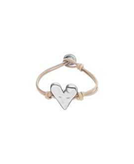 Unode50 UNOde50 Camel Leather Bracelet with Sterling Silver-Plated Heart Detail