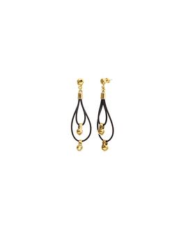 Unode50 UNOde50 Double Long Leather Earrings with Gold-Plated Dial Detail