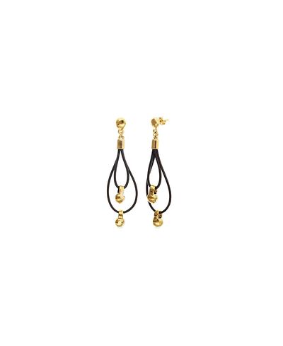 Unode50 UNOde50 Double Long Leather Earrings with Gold-Plated Dial Detail