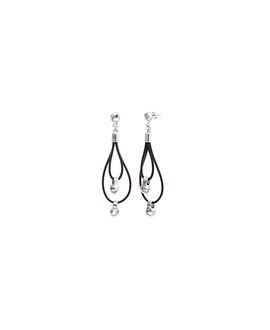 Unode50 UNOde50 Double Long Leather Earrings with Sterling Silver-Plated Dial Detail