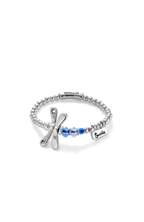 UNODE50 UNODE50 Elastic bracelet with sterling silver plated dragonfly with blue crystals 