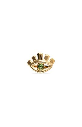 UNODE50 UNODE50 Gold-Plated Eye-Shaped Ring with Green Faceted Crystal 
