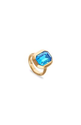 UNODE50 UNODE50 Gold-tone Ring with Emerald-Cut Blue Crystal 