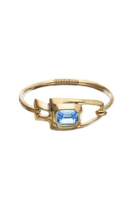 UNODE50 UNODE50 Gold-tone Sculptural Bracelet with Blue Crystal 