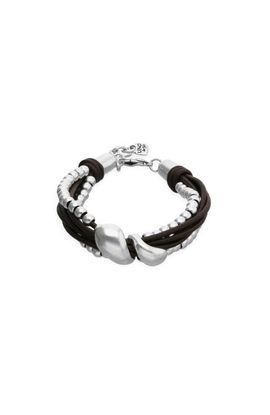 UNODE50 UNODE50 Leather Bracelet with Dual Silver-Tone Drops 