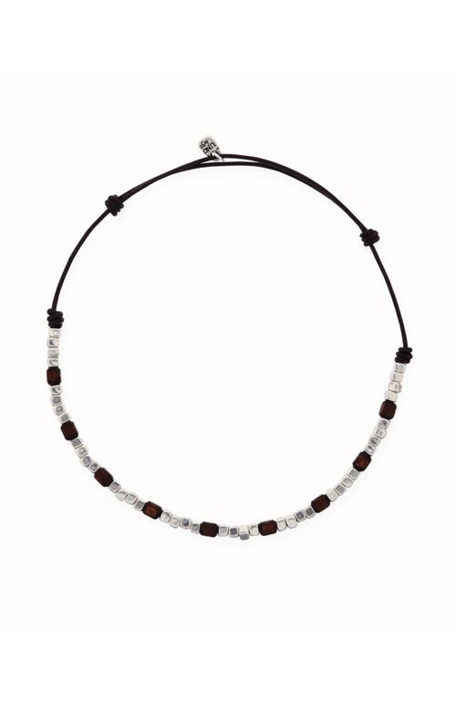 UNODE50 UNODE50 Leather Necklace with Silver and Wood Beads 