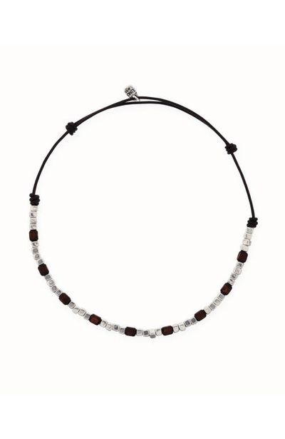 UNODE50 UNODE50 Leather Necklace with Silver and Wood Beads 