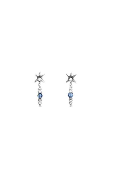 UNODE50 UNODE50 Long Silver-Tone Earrings with Blue Faceted Crystals and Star 