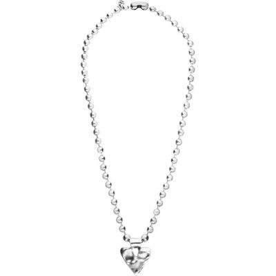 UNODE50 UNODE50 Long Sterling Silver Plated Ball Necklace With Heart Detail 