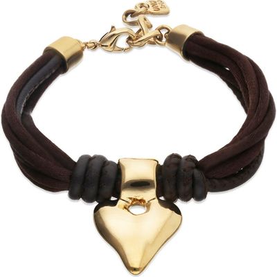 UNODE50 UNODE50 Silk-Effect Thread Blend Bracelet with Beige Leather and Heart Detail