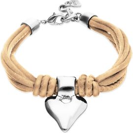 UNODE50 UNODE50 Silk-Effect Thread Blend Bracelet with Beige Leather and Silver Heart Detail 