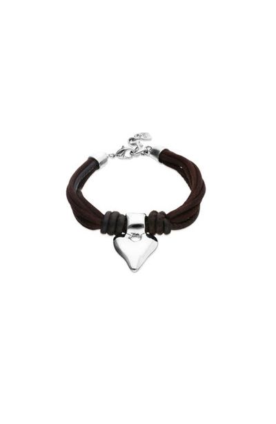 UNODE50 UNODE50 Silk-Effect Thread Blend Bracelet with Brown Leather and Heart Detail