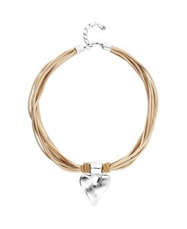 Unode50 UNOde50 Silk Thread Blend Necklace with Leather and Heart Detail in Sterling Silver