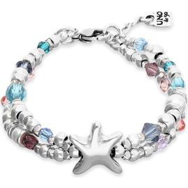 UNODE50 UNODE50 Silver-Tone Double Bracelet with Multicolor Faceted Crystals and Star 