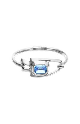 UNODE50 UNODE50 Silver-tone Sculptural Bracelet with Blue Crystal 