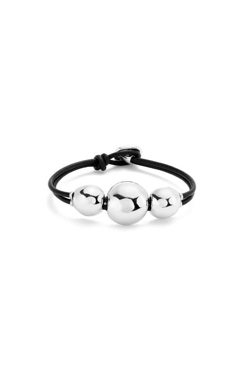 UNODE50 UNODE50 Sterling Silver-Plated Leather Strap with Three Large Central Balls 