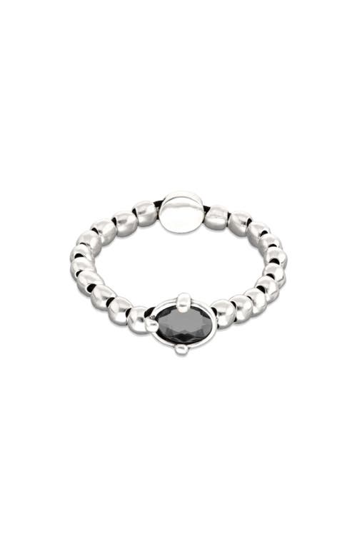 UNODE50 UNODE50 Sterling Silver Plated Ball Elastic Bracelet with Black Faceted Crystal 
