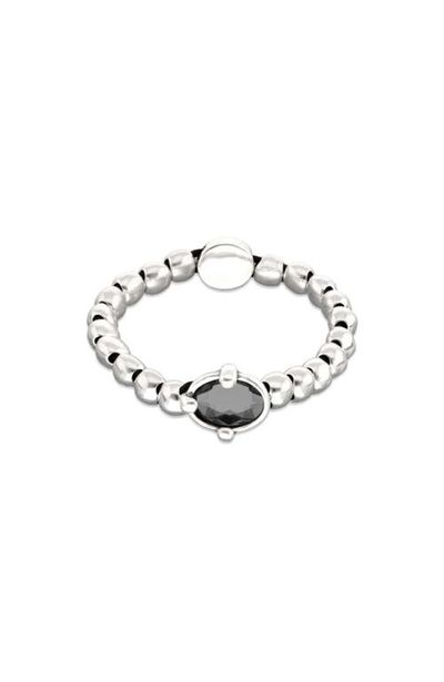 UNODE50 UNODE50 Sterling Silver Plated Ball Elastic Bracelet with Black Faceted Crystal 