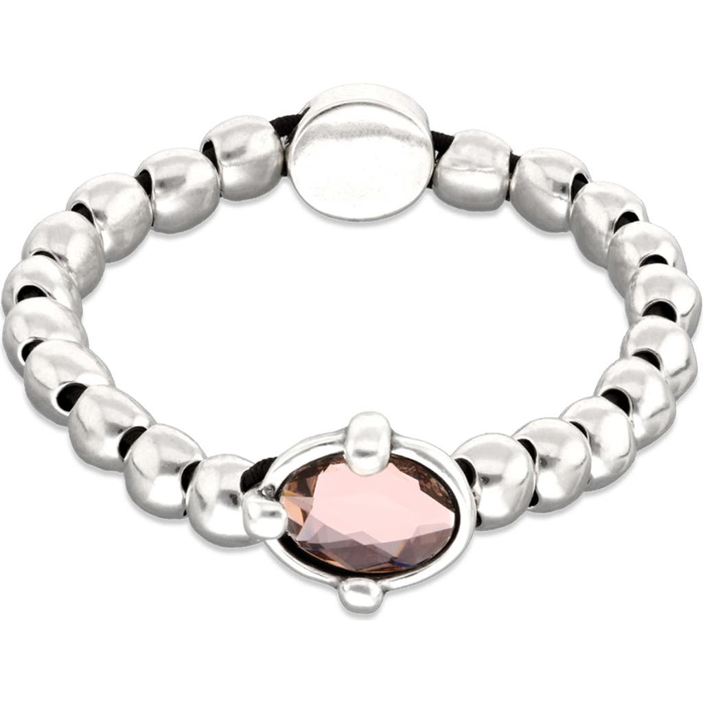 UNODE50 UNODE50 Sterling Silver Plated Ball Elastic Bracelet with Pink Faceted Crystal 