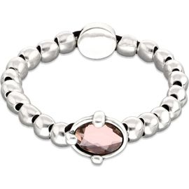 UNODE50 UNODE50 Sterling Silver Plated Ball Elastic Bracelet with Pink Faceted Crystal 
