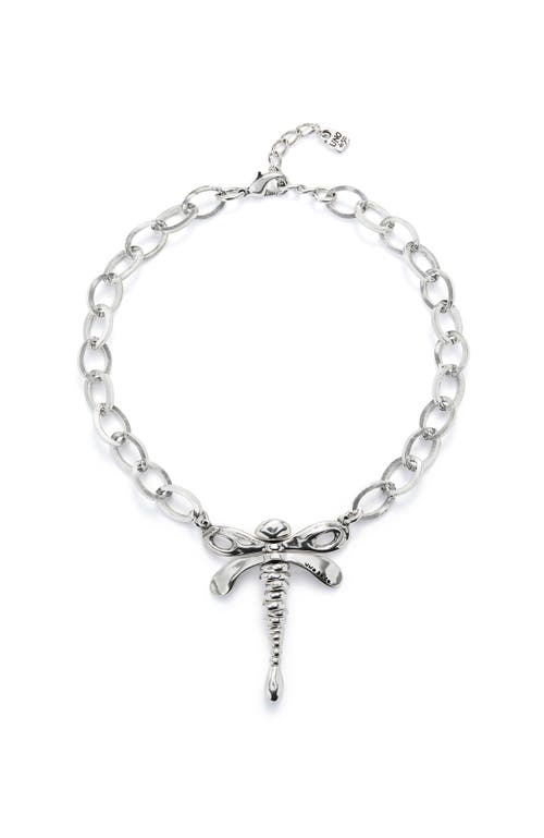 UNODE50 UNODE50 Sterling Silver Plated Chain Necklace with Central Dragonfly 