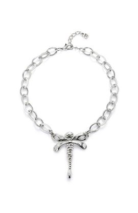 UNODE50 UNODE50 Sterling Silver Plated Chain Necklace with Central Dragonfly 