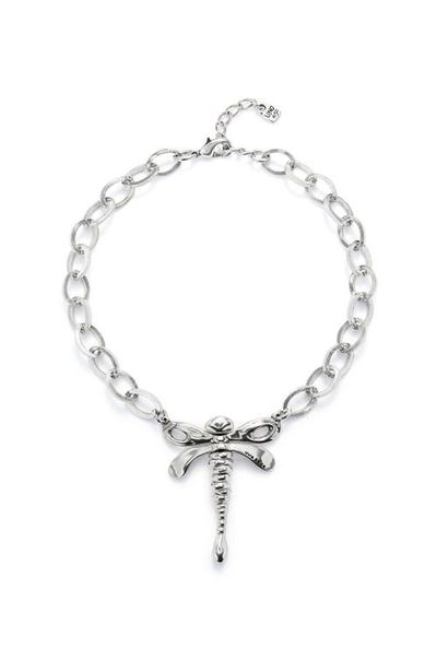 UNODE50 UNODE50 Sterling Silver Plated Chain Necklace with Central Dragonfly 