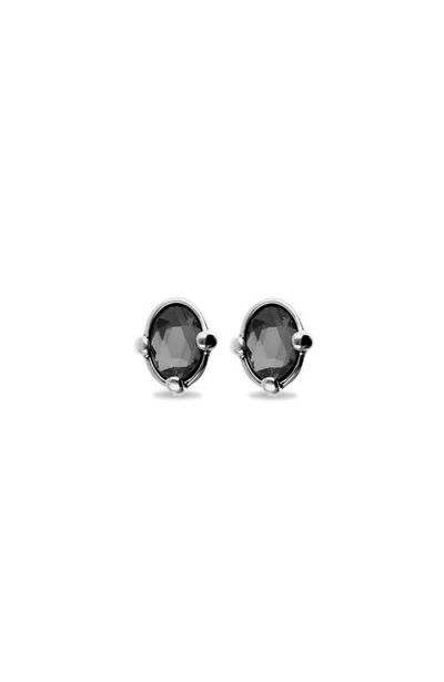 UNODE50 UNODE50 Sterling Silver Plated Earrings with Black Faceted Crystal 