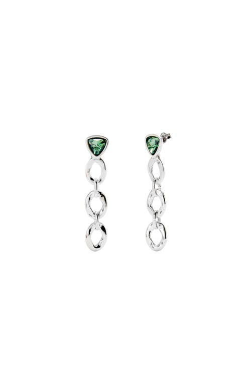 UNODE50 UNODE50 Sterling Silver Plated Earrings with Link and Green Crystal 
