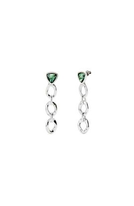 UNODE50 UNODE50 Sterling Silver Plated Earrings with Link and Green Crystal 