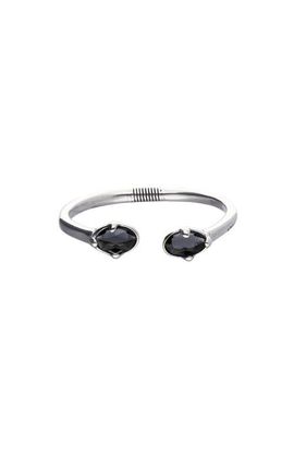 UNODE50 UNODE50 Sterling Silver Plated Rigid Bracelet with Black Crystals 
