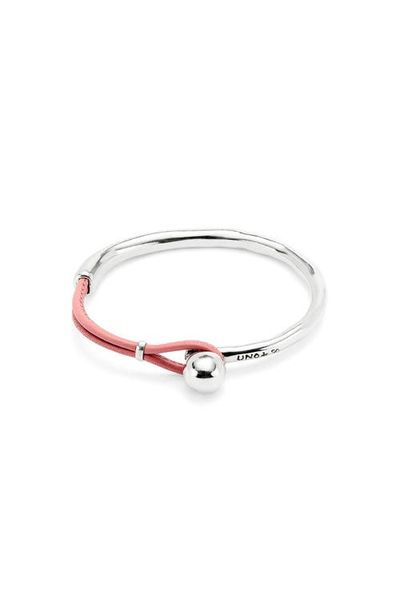 UNODE50 UNODE50 Sterling Silver Plated Semi-Rigid Bracelet With Pink Leather 