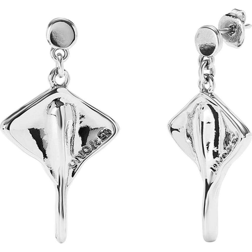 UNODE50 UNODE50 Sterling Silver Plated Short Earrings with Manta Ray Figure 