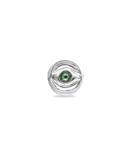 Unode50 UNOde50 Sterling Silver Plated Signet Ring in the Shape of an Eye with Green Faceted Crystal