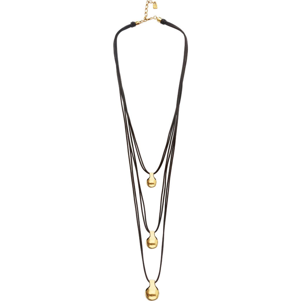 UNODE50 UNODE50 Triple leather necklace with three 18k gold-plated dials 