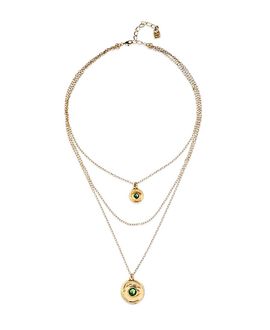Unode50 UNOde50 Triple Necklace Plated in Gold with 2 Eye Charms and Green Faceted Crystal