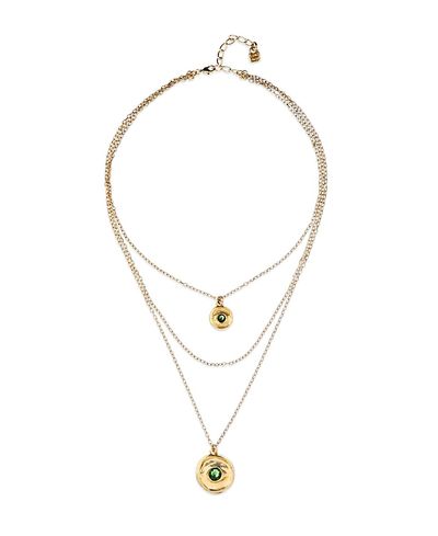 Unode50 UNOde50 Triple Necklace Plated in Gold with 2 Eye Charms and Green Faceted Crystal