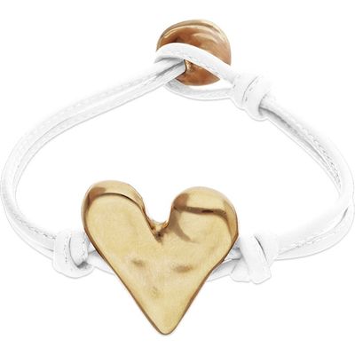 UNODE50 UNODE50 White Leather Bracelet with 18K Gold-Plated Heart Detail 