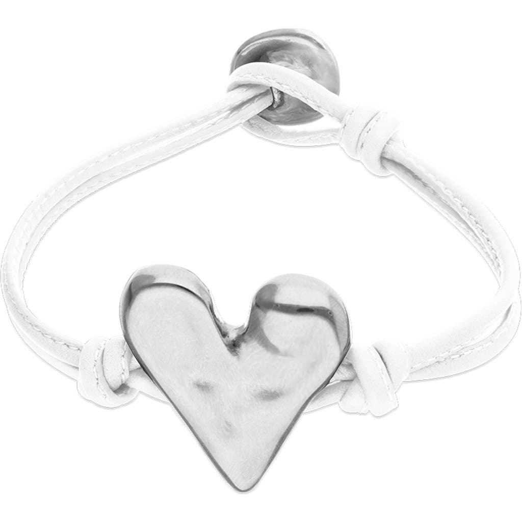 UNODE50 UNODE50 White Leather Bracelet with Sterling Silver-Plated Heart Detail 