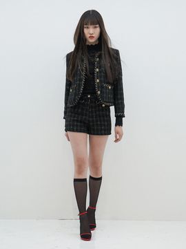 UNTAGE Metallic-Button Boucle Tweed Shorts