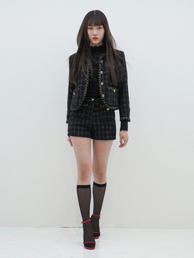 UNTAGE Metallic-Button Boucle Tweed Shorts
