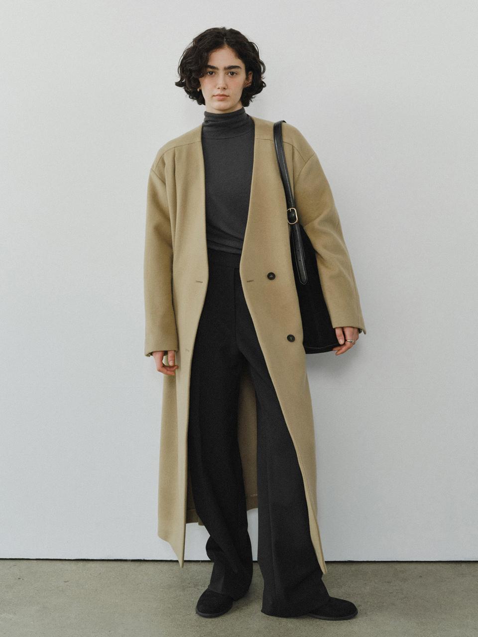 URAGO Nocollar belted wool maxi coat