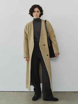 URAGO Nocollar belted wool maxi coat