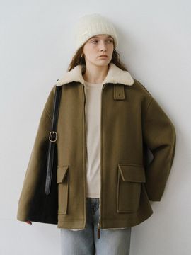 URAGO Shearling collar wool half coat