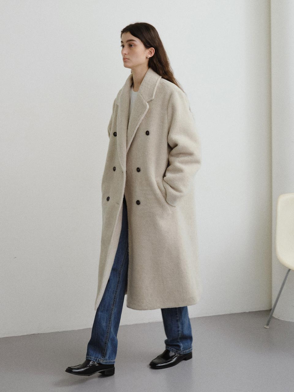 URAGO Shearling Double-Breasted Long Coat