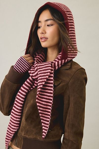 Urban Outfitters Andy Striped Scarf Hood in Red/Pink Stripe, Women's at Urban Outfitters
