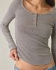 Urban Outfitters BDG Brett Henley Long Sleeve Baby Tee in Brown, Women's at Urban Outfitters - 3