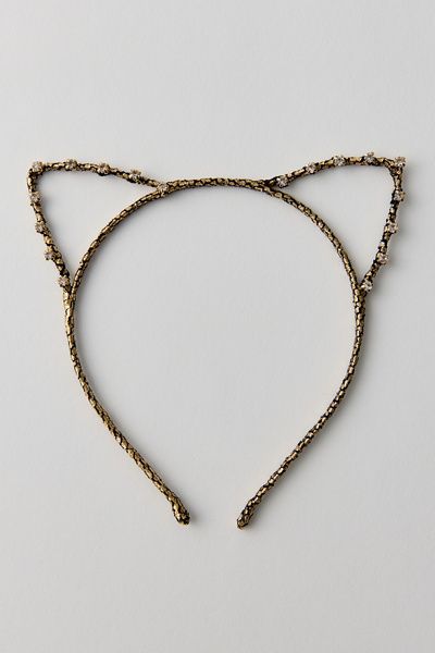 Urban Outfitters Beaded Cat Ears Headband in Gold, Women's at Urban Outfitters